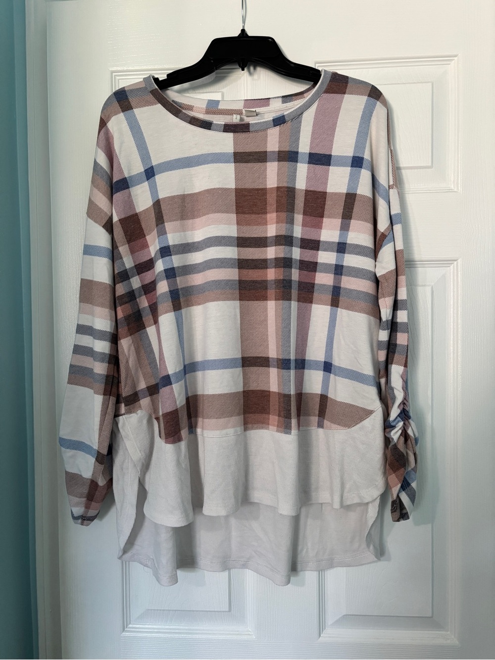 C EST. 1946 Plaid Layered Long-Sleeve Top - White & Brown